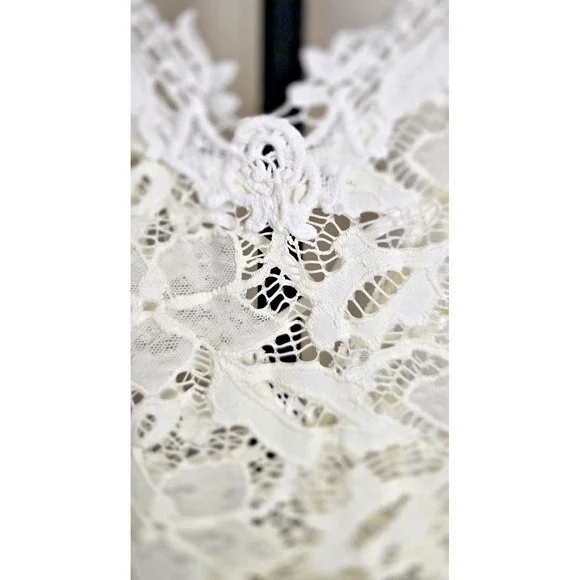 In Bloom By Jonquil Women's M Ivory Lace Sheer Chemise Criss Cross Back Bridal - Picture 5 of 15